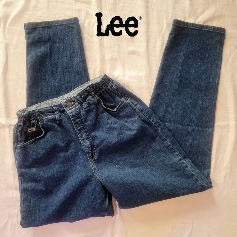 LEE Vintage High Rise Elastic Waist Tapered Bareback Mom Denim Jeans Y2K 90s